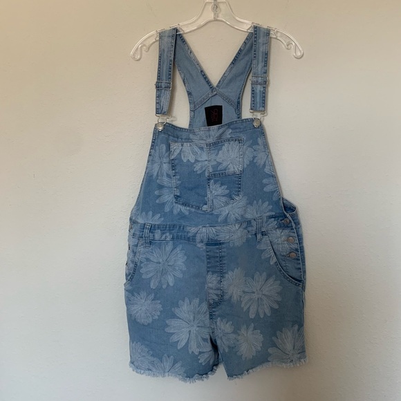 No Boundaries Pants - No Boundaries Light Blue Denim with Floral Pattern Overall Shorts XXL Summer